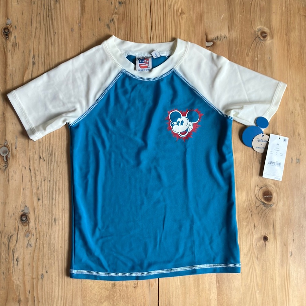 Disney Junk Food UPF 50+ XS Mickey Raglan Short Sleeve Shirt NWT
